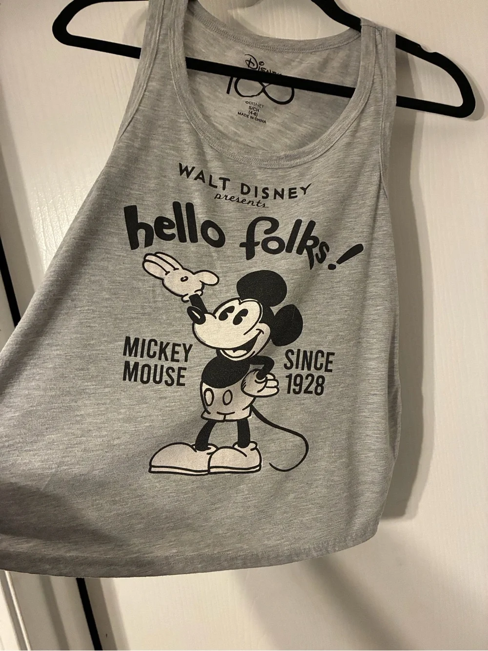 Disney 100 Mickey Mouse Hello Folks Graphic Tank Top Grey Girls Size S 4-6